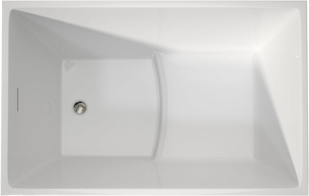 43' Freestanding Bathtubs Free Standing Tubs with Seat，Spacious Rectangular Shape Modern Japanese Bathtub， Chrome Slot Overflow and Pop-Up Drain，CUPC Certified，White,DJ014-1100