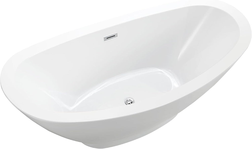 Vanity Art 69 Inches Freestanding Acrylic Bathtub Modern Stand Alone Soaking Tub with UPC Certified Slotted Overflow and Pop-up Drain VA6516