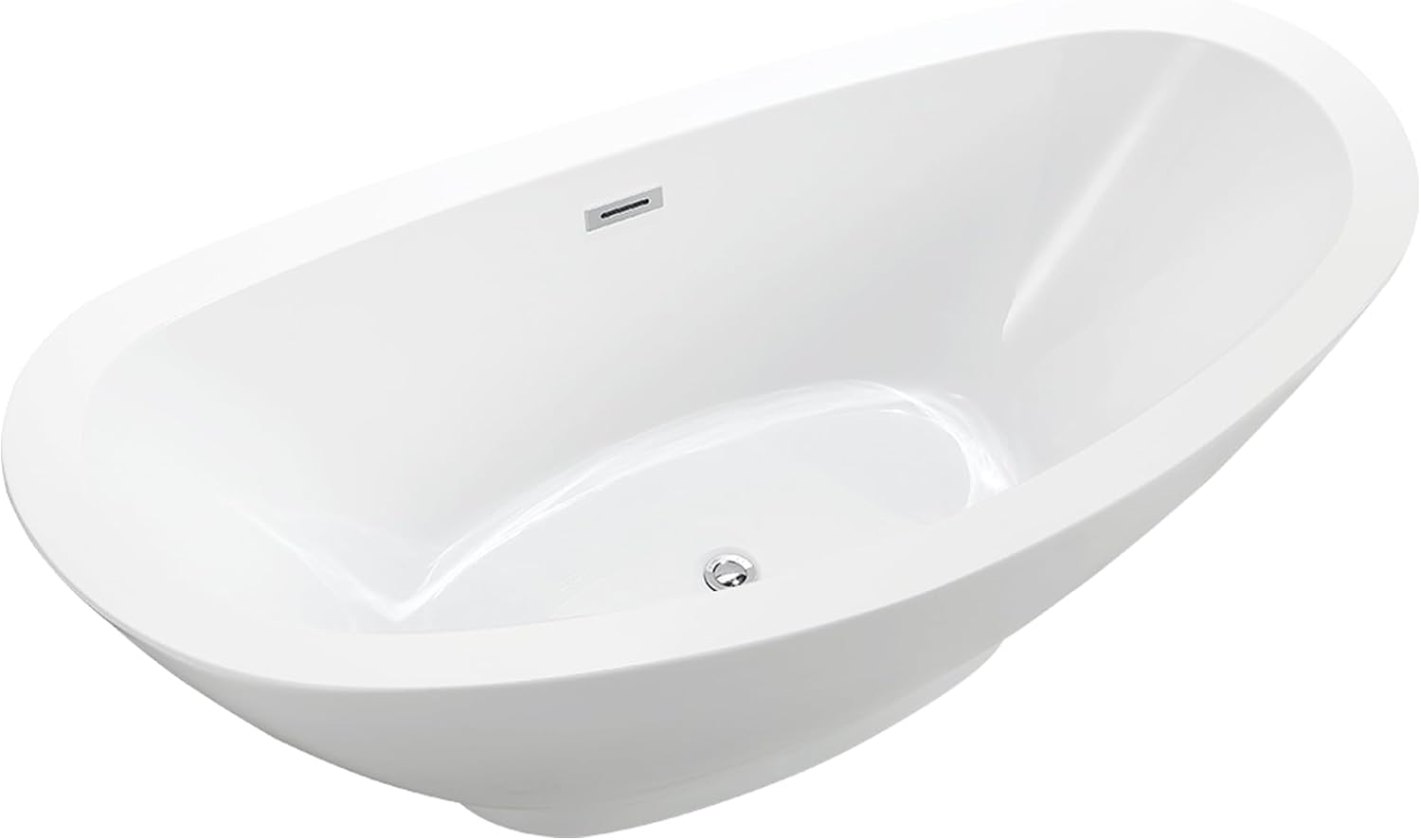 Vanity Art 69 Inches Freestanding Acrylic Bathtub Modern Stand Alone Soaking Tub with UPC Certified Slotted Overflow and Pop-up Drain VA6516