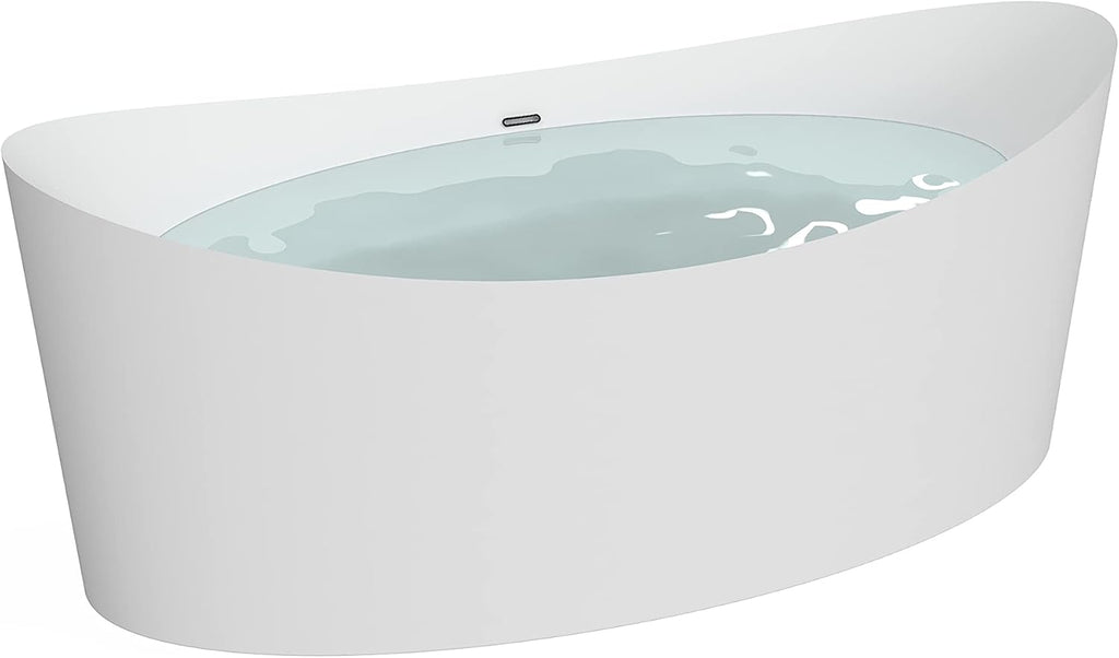 HEATGENE 68.5 Inches Acrylic Freestanding Bathtub Oval Modern Bathtub Contemporary Soaking Tub Easy to Install UPC Certified Drain & Overflow Assembly Included, White