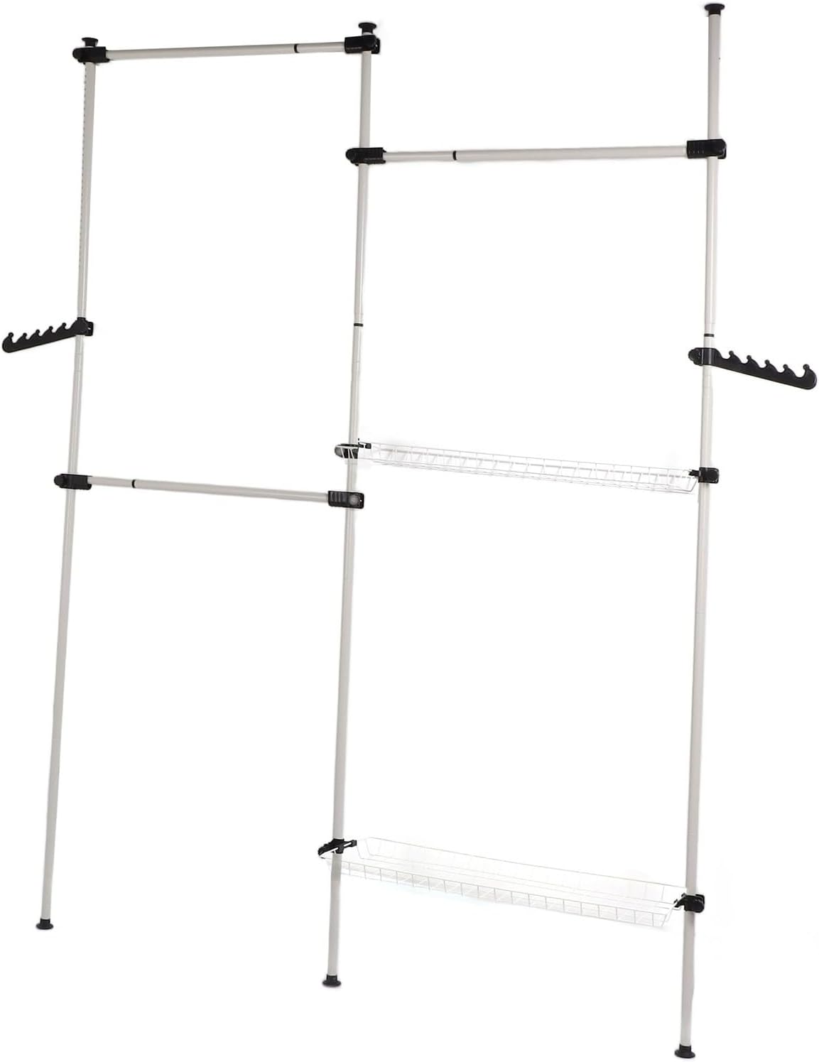 Portable Indoor Garment Rack, Heavy Duty Adjustable Clothes Hanger, DIY Tools Free, Large Capacity 122 Inch Height and Width - Stable Support, Space Saving, Ideal for Household