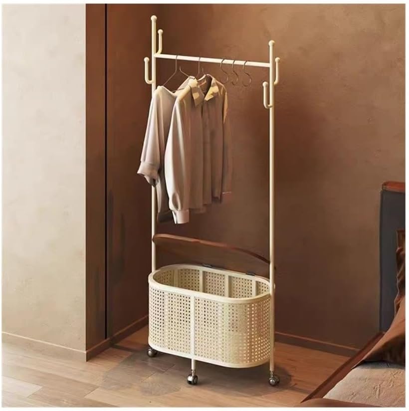 Coat Stand Freestanding Garment Rack with Woven Design, Portable and Adjustable for Living Room Bedroom Closet Organization