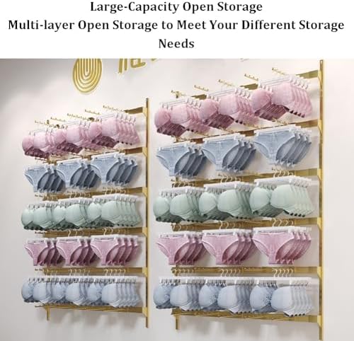 5-Layer Gold Metal Mobile Storage Rack - Freestanding Pegboard Display Rack for Garage & Retail, Ideal for Lingerie, Bras, Shorts & Clothing, Wall-Mountable