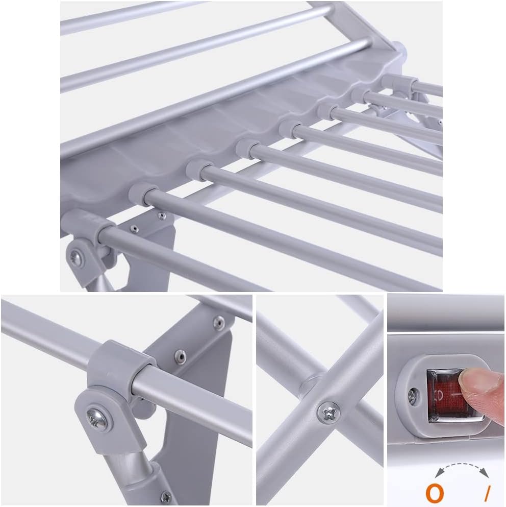 Clothes Airer Dryer 18 Bars Drying Rails Electric 220W Heated Drying Rack Collapsible Stainless Steel Garment Laundry Racks Clothes Horse Efficient Saves Energy