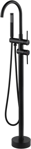 Freestanding Tub Filler Faucet, Floor Mount Matte Black Bathtub Faucet with Single Handheld Shower, Brass Shower Tub Faucet Set Complete, Bathtub Faucet with Shower