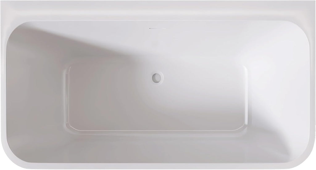 55' Acrylic Freestanding Bathtub - Modern Rounded Rectangular Soaking Tub, Stand Alone Tub for Bathroom with Overflow & Pop-up Drain Stopper(White)