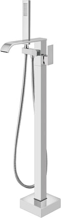 Aolemi Freestanding Bathtub Faucet Floor Mount Tub Filler with Handheld Spray Single Handle Free Standing Bathroom Faucets Swivel Curved Waterfall Spout Polish Chrome