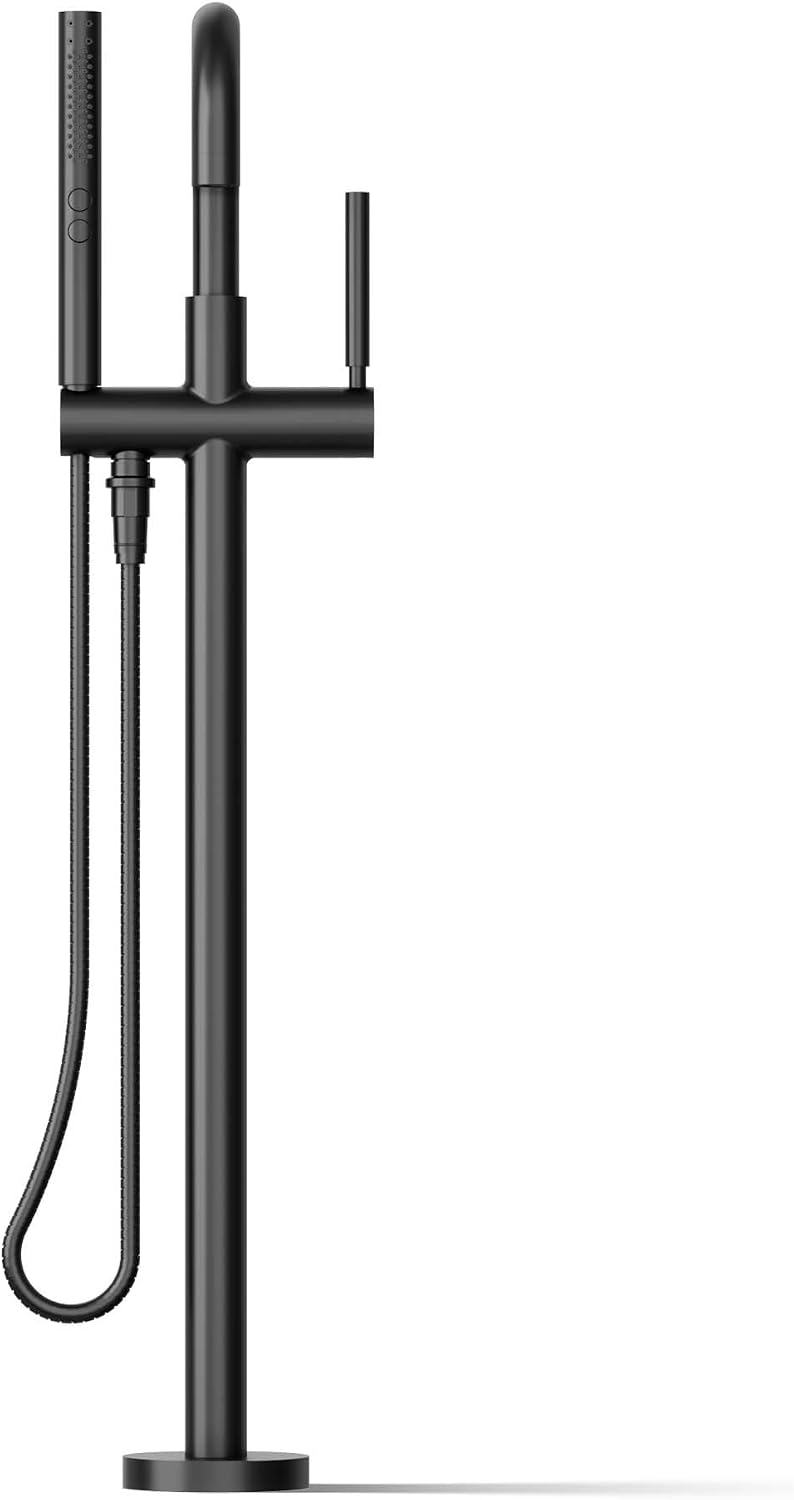 KOHLER T97328-4-BL Purist Floor-Mount Bath Filler Trim with Handshower, Single Lever Handle Bathtub Faucet, 1.75 GPM Handshower, Matte Black