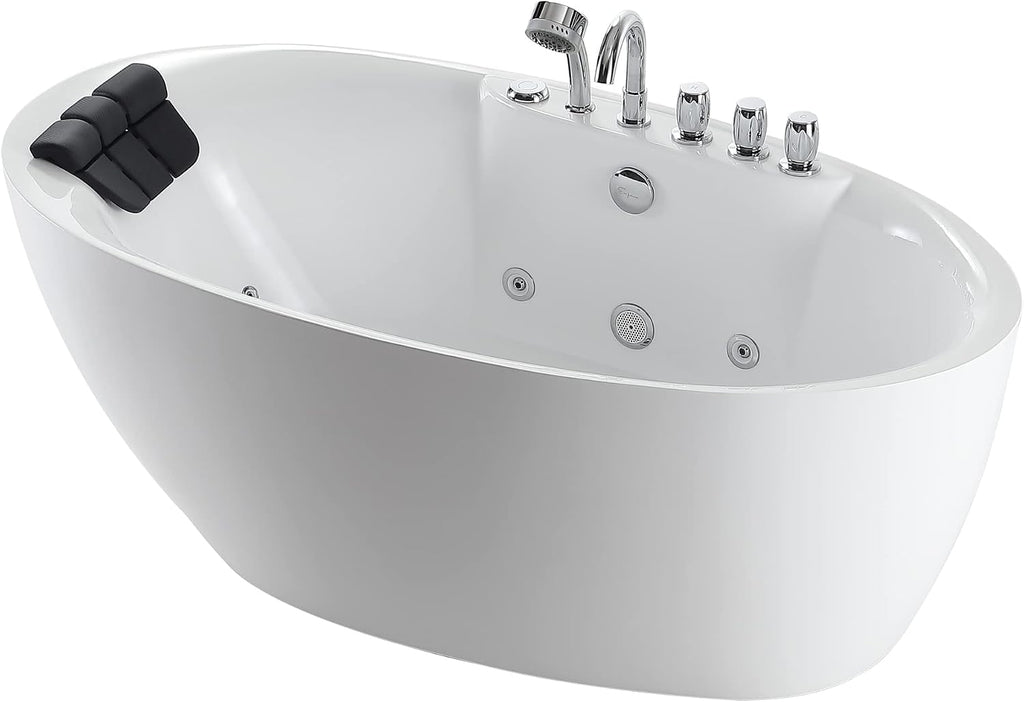 Empava 71' Freestanding Whirlpool Bathtub - 560W Stand Alone Jetted Tub with 7 Hydromassage Nozzles,Large Recline Angle, Boat Shape, Acrylic,ETL Certified