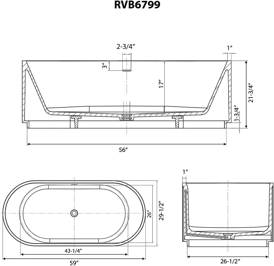 Ruvati 59-inch Fluted Freestanding Soaking Bathtub epiStone Solid Surface Modern Matte White - RVB6799WH