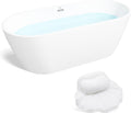 FerdY Nauru 67' Acrylic Freestanding Bathtub with Headrest, Ergonomic Lightweight Classic Oval Soaking Bathtub with Toe-Tap Chrome Drain, Classic Slotted Overflow, Bath Pillow Glossy White