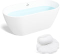 FerdY 59' Bali Elite Acrylic Freestanding Bathtub, Gracefully Shaped Freestanding Soaking Bathtub, cUPC Certified, Toe-Tap White Drain& Bath Pillow for Bathtub,Thick Tub Pillows, Breathable 4D Air Mes