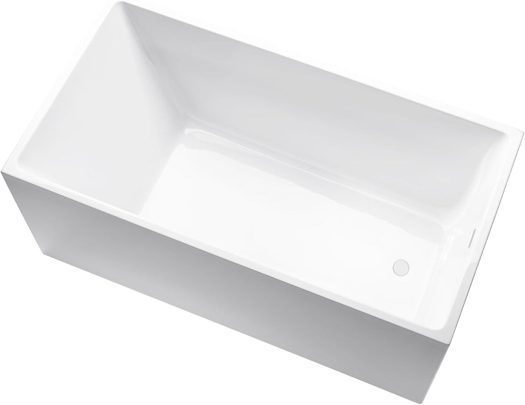 Vanity Art 55 x 29 Inch White Acrylic Freestanding Bathtub | Contemporary Design Soaking Tub with Pop-up Drain and Slotted Overflow Included, UPC Certified VA6816B-M-PW