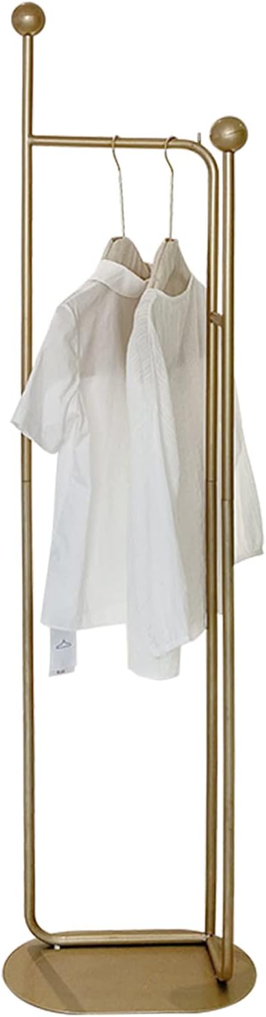 Heavy Duty Garment Rack Modern Metal Clothing Rack with Shelves Freestanding Coat Rack for Bedroom Hallway and Living Room Easy to Assemble Clothes Rail Small Space Storage Solution (Gold)