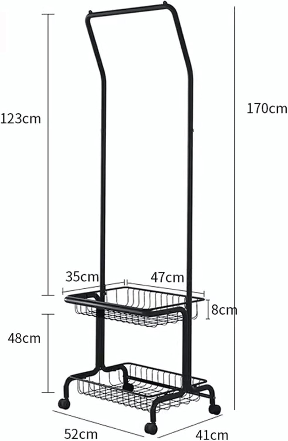 Heavy duty Garment rack 2-In-1 Clothes Rack With 2 Storage Basket, Heavy Duty Metal Clothing Rack With Wheels, Rolling Clothes Organizer For Hanging Clothes, Freestanding Coat Rack For Bedroom (Black