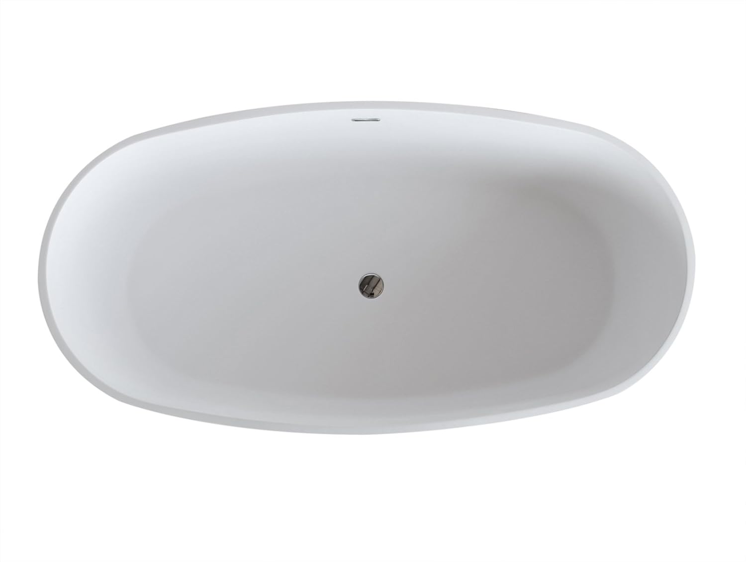 ANZZI Freestanding Bathtub 61 In Solid Surface Stone Resin Flat Bottom Soaking Tub Matte White Roccia Series One Piece Oval Design Deep Basin Center Drain Floor Mount Fixture | FT-AZ505
