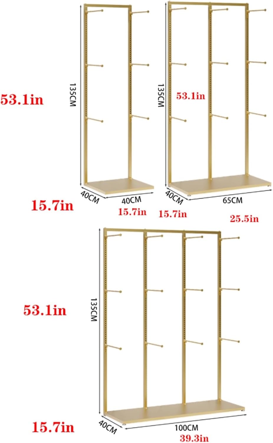 Metals Underwear Display Stand, Clothing Store Boutiques Lingerie Garment Rack, Commercial Retail Shelves, for Lingerie Socks Bra Panties Scarves, 3 Tier(Gold,40 * 40 * 135cm)