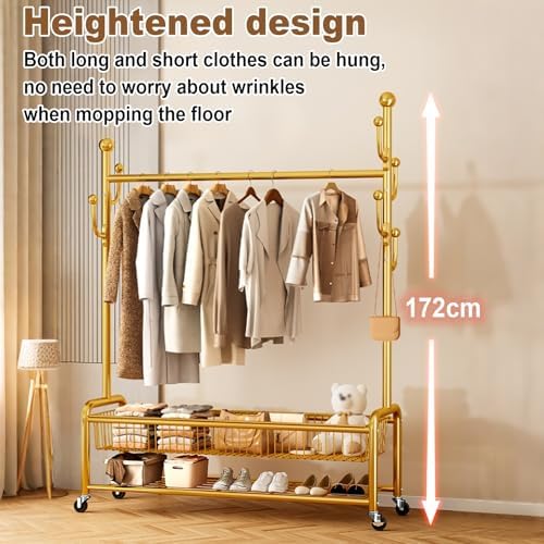 Mobile Clothes Rack with Wheels, Rolling Garment Rack with Storage Shelf, Metal Portable Wardrobe Stand, Adjustable Clothing Organizer (Black, 100cm/39.4in)