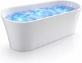 ANZZI Whirlpool Freestanding Bathtub 67 Inch Jericho Series Air Jetted Acrylic Glossy White, 200+ Bubble Jets, 4 Chroma-Therapeutic Lights, Center Drain, 80 gal, Overflow, Pop-Up Drain | FT-AZ067