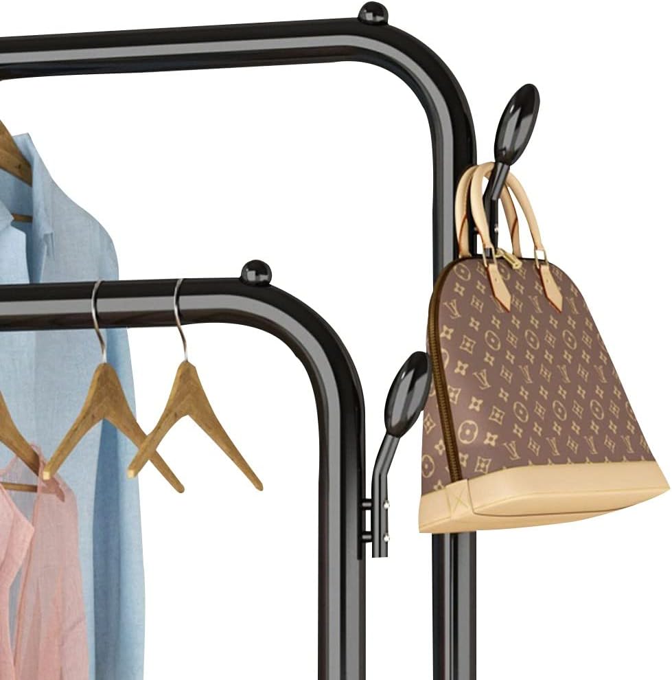 Metal Clothes Rail, Coat Rack Stand, Freestanding Garment Rack, Bedroom Clothes Drying Rack with Storashelf, for Home Office Indoor/Black