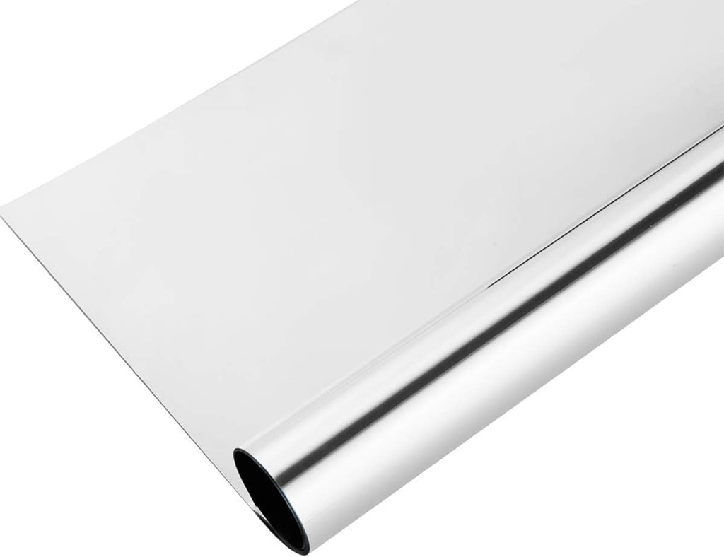 Reflective Window Film One Way Mirror Daytime Privacy Adhesive Glass Film Heat Control Anti UV for Home and Office, 35.4Inch x 100Feet, Silver