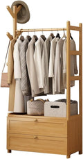 Open Wardrobe for Bedroom - Wooden Clothes Rail with Drawers, Free Standing Garment Rack, Style for Clothes Storage