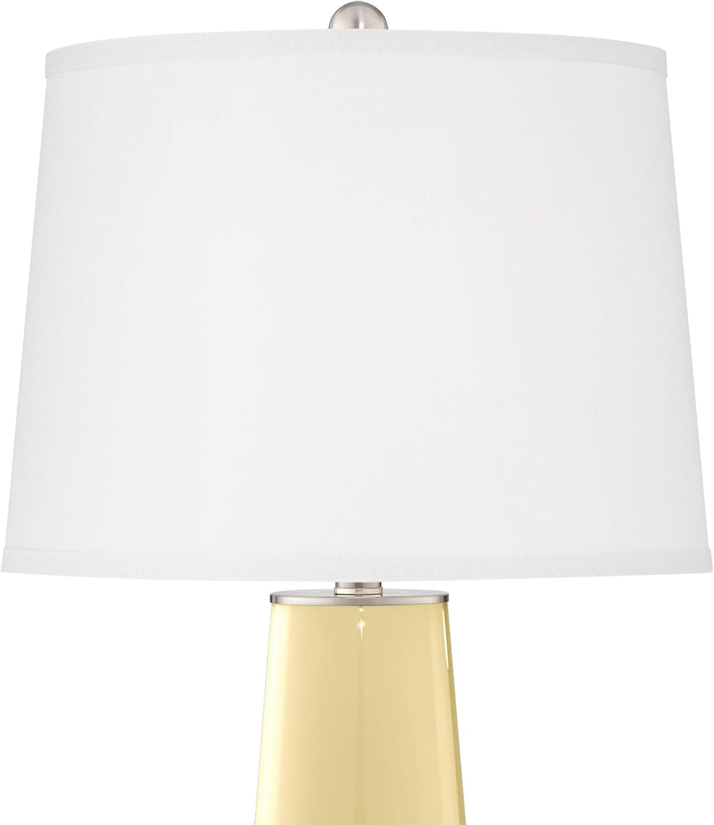 Color + Plus Leo 29 1/2' Tall Cylinder Modern End Table Lamps Set of 2 Butter Up Yellow Brushed Nickel Finish Glass Fabric White Shade Living Room Bedroom Bedside Nightstand House Office Home