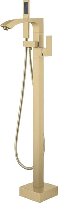 Floor Mount Bathtub Faucet, Freestanding Tub Faucet Brushed Gold, Stainless Steel Free Standing Tub Filler with Handheld Shower.