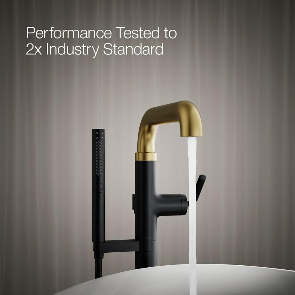 Kohler T27424-4-BMB Tone™ Floor-Mount Bath Filler Trim with handshower, Matte Black with Brushed Moderne Brass