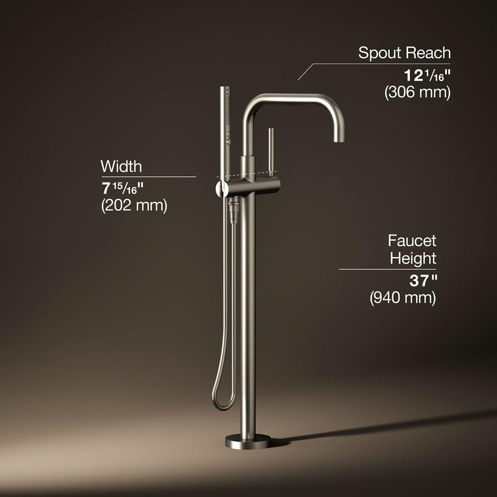 KOHLER K-T97328-4-BN Purist Floor-Mount Bath Filler with Handshower, Brushed Nickel
