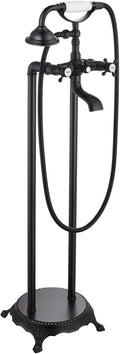 gotonovo Freestanding Bathtub Faucet Floor Mount Tub Filler with Double Cross Knobs 360° Rotation Spout High Flow Floor Standing Bathtub Shower Trumpet Shape Handheld Spray Oil Rubbed Bronze