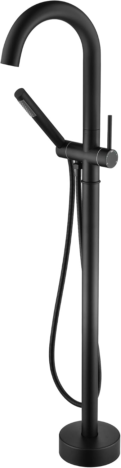 sumerain Matte Black Free Standing Tub Faucet with Handheld, High Flow Rate Bathroom Floor Mount Bathtub Faucet with Swivel Spout