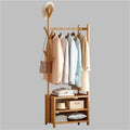 Wooden Clothes Rack with Storage & 6 Hooks, Freestanding Garment Rack for Bedroom, Dining Room, Dorm, Yellow, 19.7x11.8x65.2in - Stylish Coat nizer