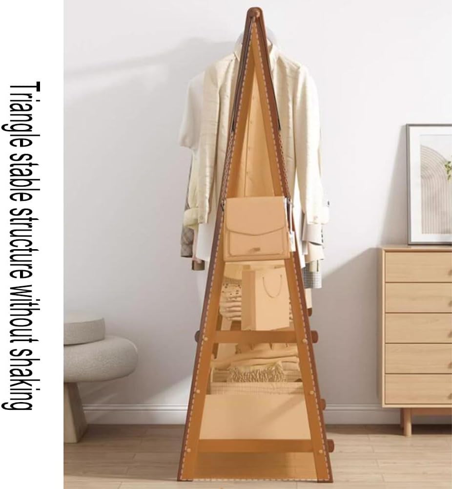 zktoermn Foldable Floor Mounted Coat Rack, with Large Storage Bag Clothes Organizer Stand 2-in-1 Freestanding Garment Rack for Bedroom, Laundry Room, Living-Room (Color : Natural, Size : 66x40x159cm)
