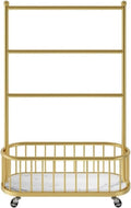 Clothes Rail Garment Rack 3-Tier Floor-Standing Bra Rack, Metal Underwear Panty Shorts Display Stand with Wheels, Storage Shelf for Bedroom/Boutique/C