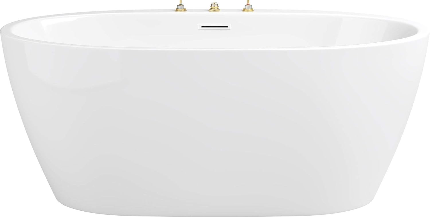 PROFLO PFFSOI5931 Cornwall 59' Free Standing Acrylic Soaking Tub with Center Drain, Drain Assembly, and Overflow - White