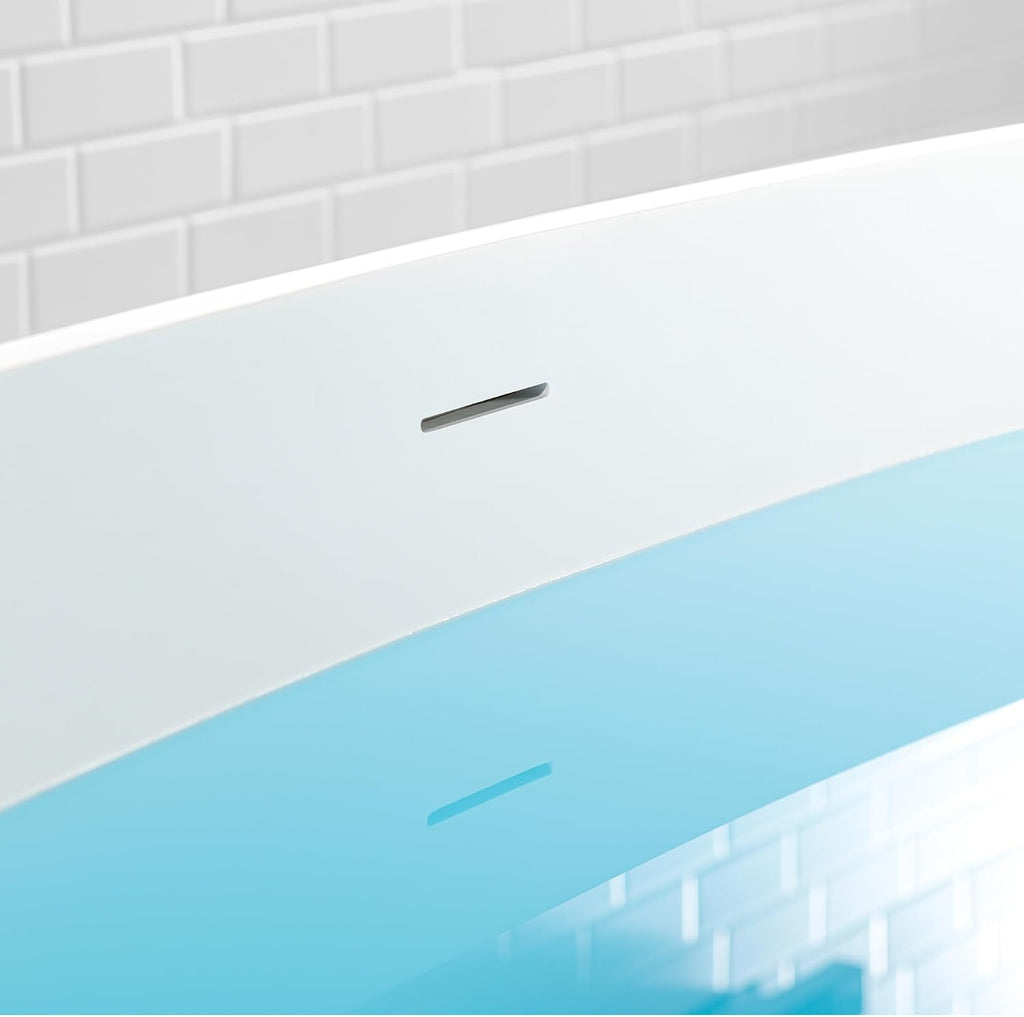 WOODBRIDGE 67' Stone Resin Freestanding Soaking Tub, Modern Oval Solid Surface Bathtub with Integrated Slotted Overflow & Drain, Matte White