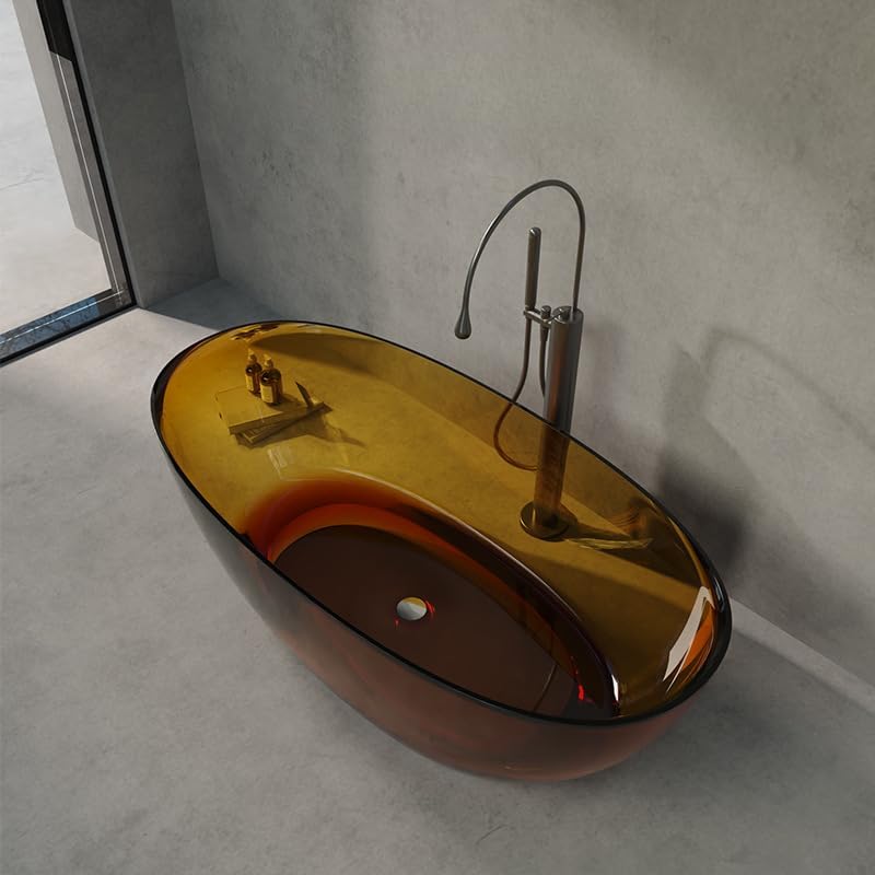 Modern Oval Freestanding Bathtub, Resin Material, Roll Top Soaking Design, Contemporary Style (Dark Orange, 55'L x 31'W x 22'H)