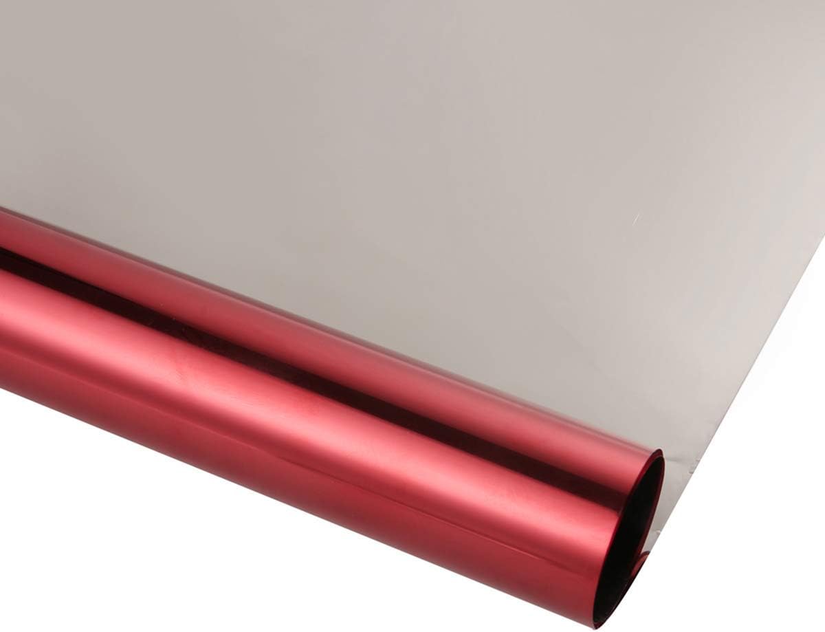 Privacy One Way Mirror Window Film Reflective Window Tint Glass Film Heat Control Anti UV Self-Adhesive Stickers for Office Home Daytime Privacy, Red Silver, 60Inch x 66Feet