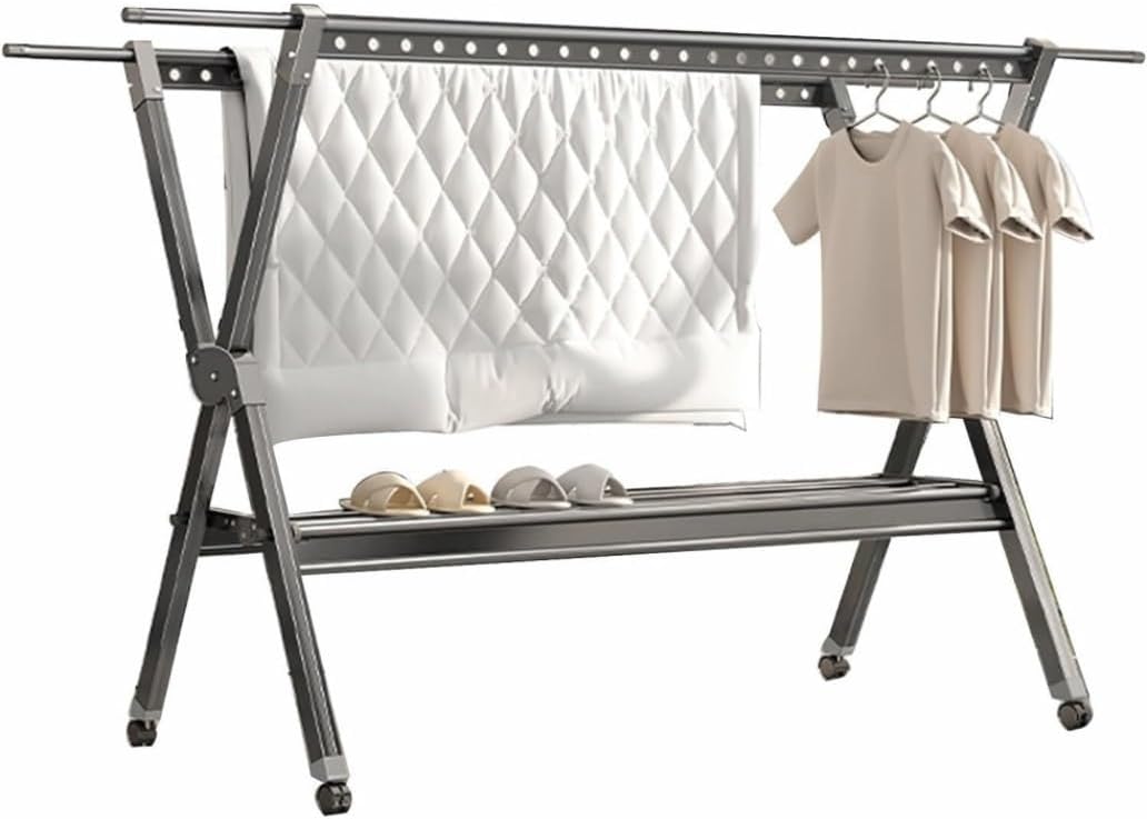Laundry Drying Rack Clothes Drying Rack Collapsible Rolling Laundry Dryer Hanger with Casters for Indoor Retractable Garment Rack Clothes Drying Rack Outdoor Indoor
