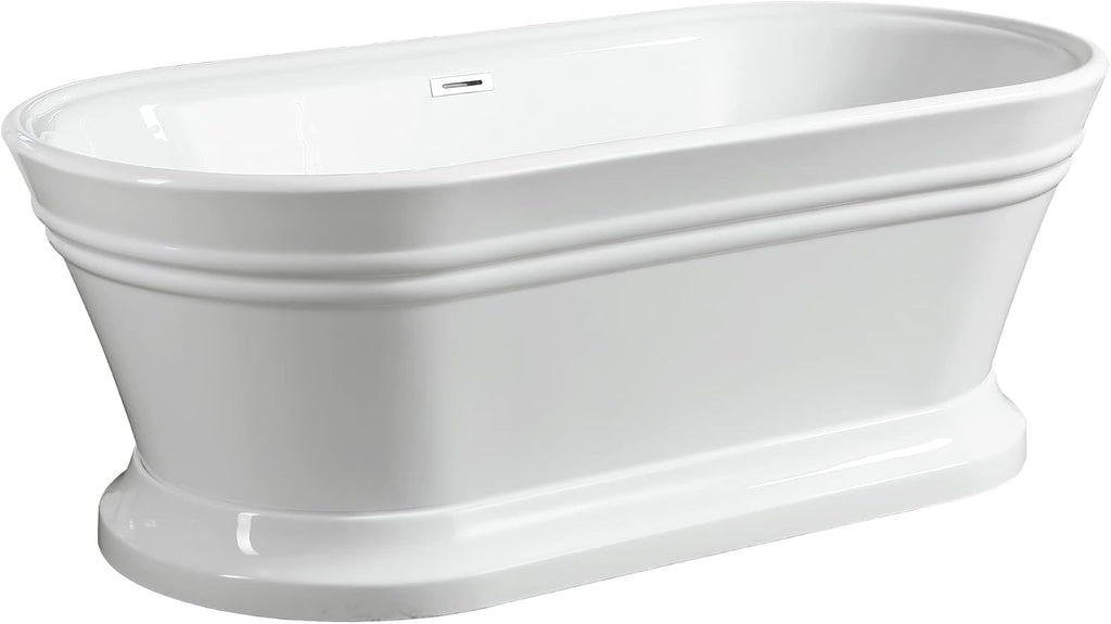 Vanity Art 59 x 30 Inches Freestanding Bathtub Acrylic Modern Stand Alone Soaking Tub with UPC Certified Slotted Overflow and Pop-up Center Drain, White VA6610-S