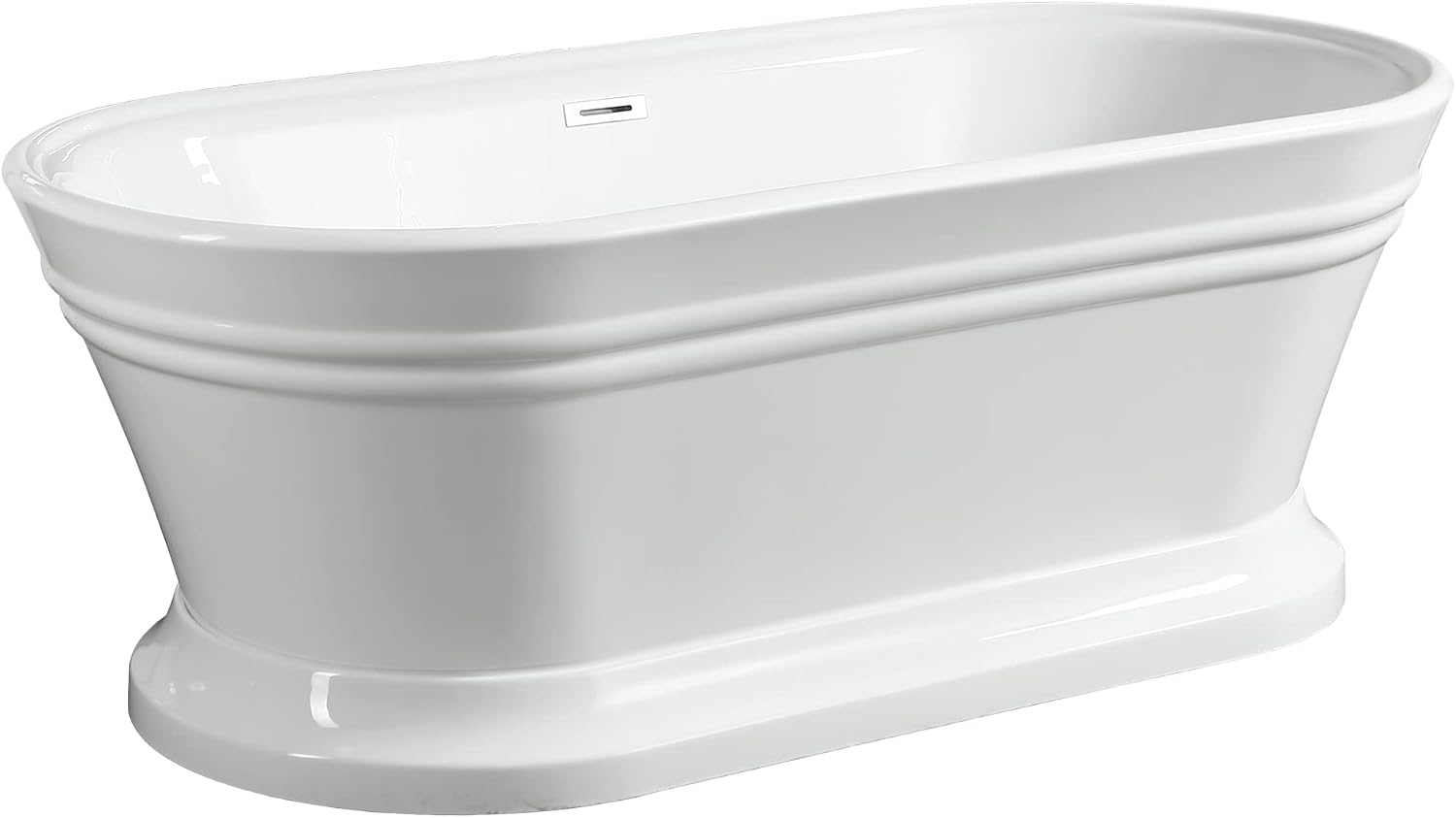 Vanity Art 59 x 30 Inches Freestanding Bathtub Acrylic Modern Stand Alone Soaking Tub with UPC Certified Slotted Overflow and Pop-up Center Drain, White VA6610-S