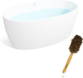 FerdY Tahiti 55' Acrylic Freestanding Bathtub, Elegant Oval Shape Soaking Bathtub, Glossy White, Brushed Nickel Drain& Back Scrubber for Shower,Long Handled Loofah on a Stick, Soft PE Mesh Back Sponge