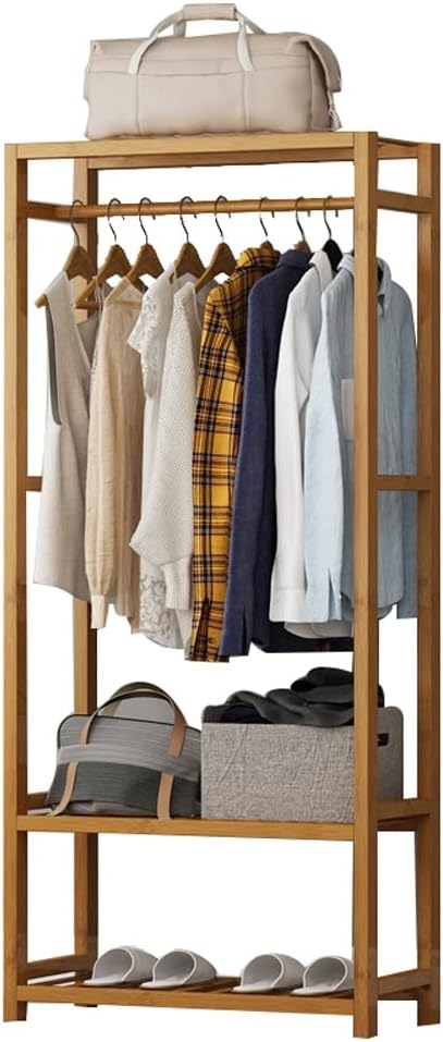 Wooden Garment Rack Heavy Duty Clothes Rails Small Clothing Racks with Shelves Open Wardrobe Coat Stands Bedrooms Freestanding Hanging Closet