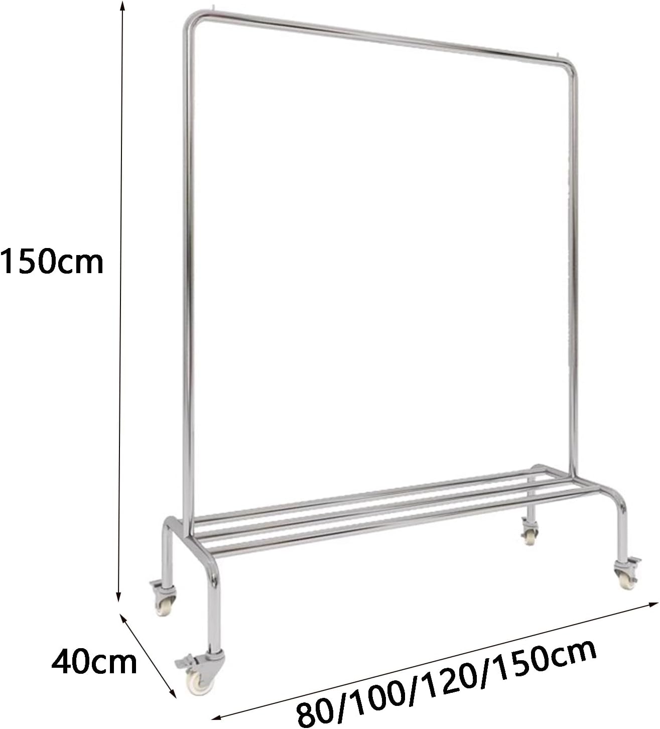 Heavy duty Garment rack Heavy Duty Clothing Racks On Wheels, Silver Stainless Steel Clothes Rail With Shelves, Freestanding Coat Rack For Hanging Clothes, Portable Clothes Organizer For Bedroom ( 80X