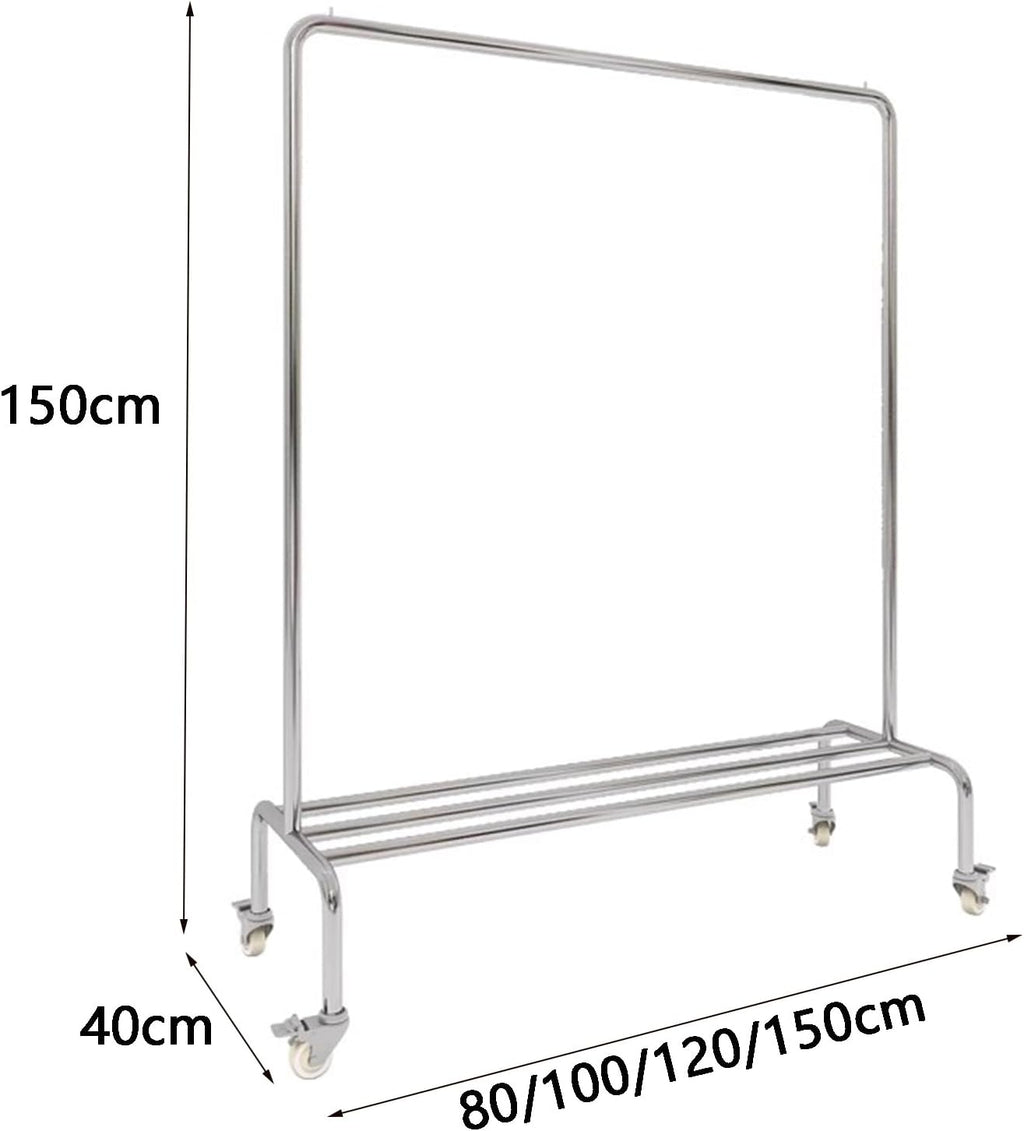 Heavy duty Garment rack Heavy Duty Clothing Racks On Wheels, Silver Stainless Steel Clothes Rail With Shelves, Freestanding Coat Rack For Hanging Clothes, Portable Clothes Organizer For Bedroom ( 120