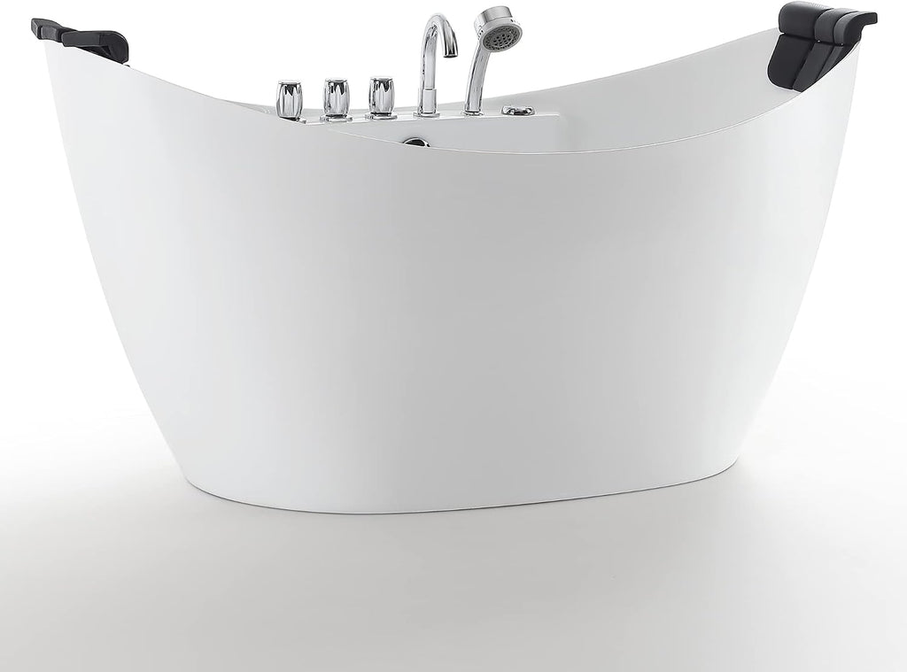 Empava 59' x 28' Freestanding Whirlpool Tub with Center Drain,560W Stand Alone Bathtub with 8 Hydromassage Jets, Unique Boat-Shaped,Acrylic,ETL Certified