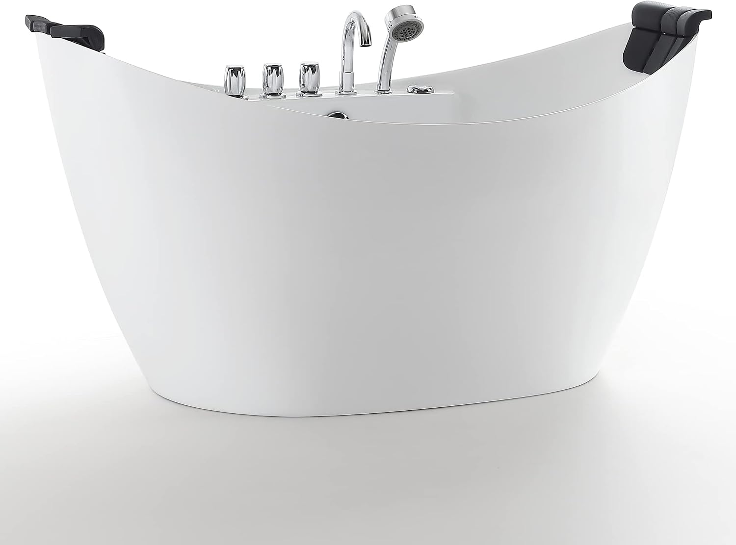Empava 59' x 28' Freestanding Whirlpool Tub with Center Drain,560W Stand Alone Bathtub with 8 Hydromassage Jets, Unique Boat-Shaped,Acrylic,ETL Certified