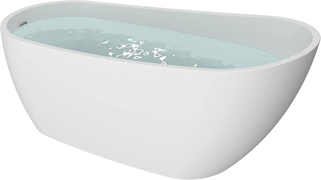 HEATGENE 59' Acrylic Freestanding Bathtub Contemporary Soaking Tub Easy to Install UPC Certified Drain & Overflow Assembly Included - White