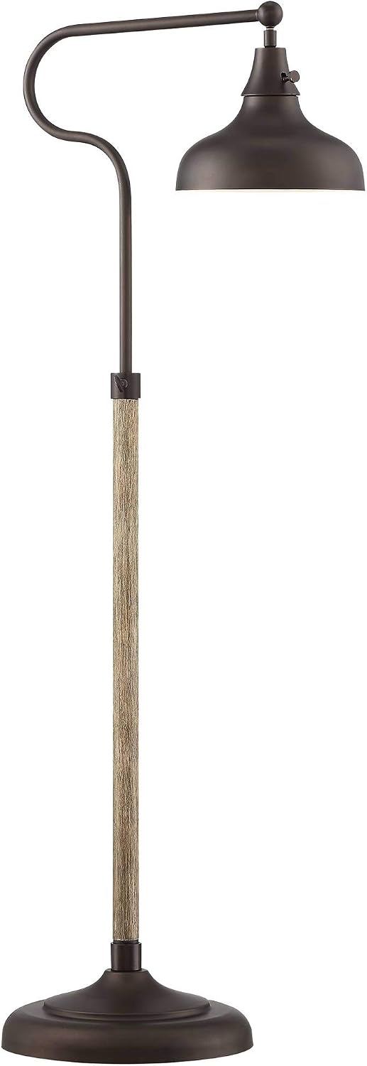 Franklin Iron Works Ferris Industrial Rustic Farmhouse Adjustable Pharmacy Floor Lamp Downbridge 57' Tall Bronze Faux Wood Grain Metal Brown Shade for Cottage Core Living Room Reading House Family